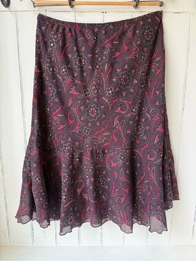 First Option Vintage Y2K Paisley MIDI Skirt Burgundy Whimsigoth Ruffle Large